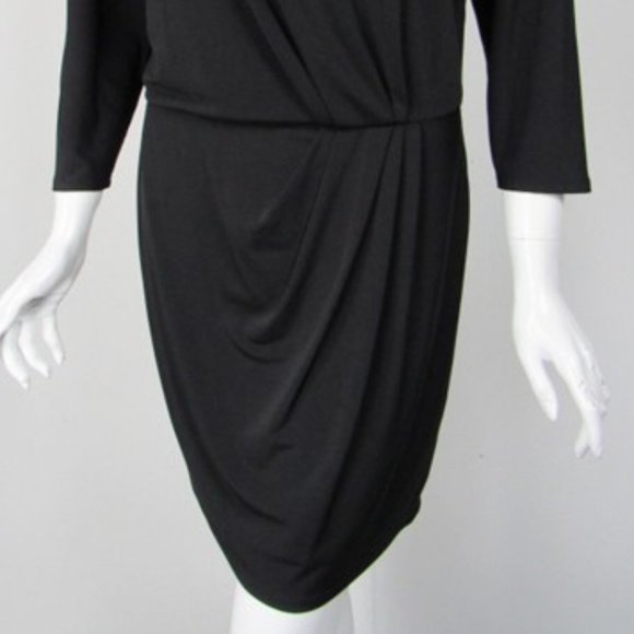 EUC [Trina Turk] Solid Black, 3/4 Sleeve, Knee-Length Draped Dress Womens Sz 6 - Picture 2 of 16